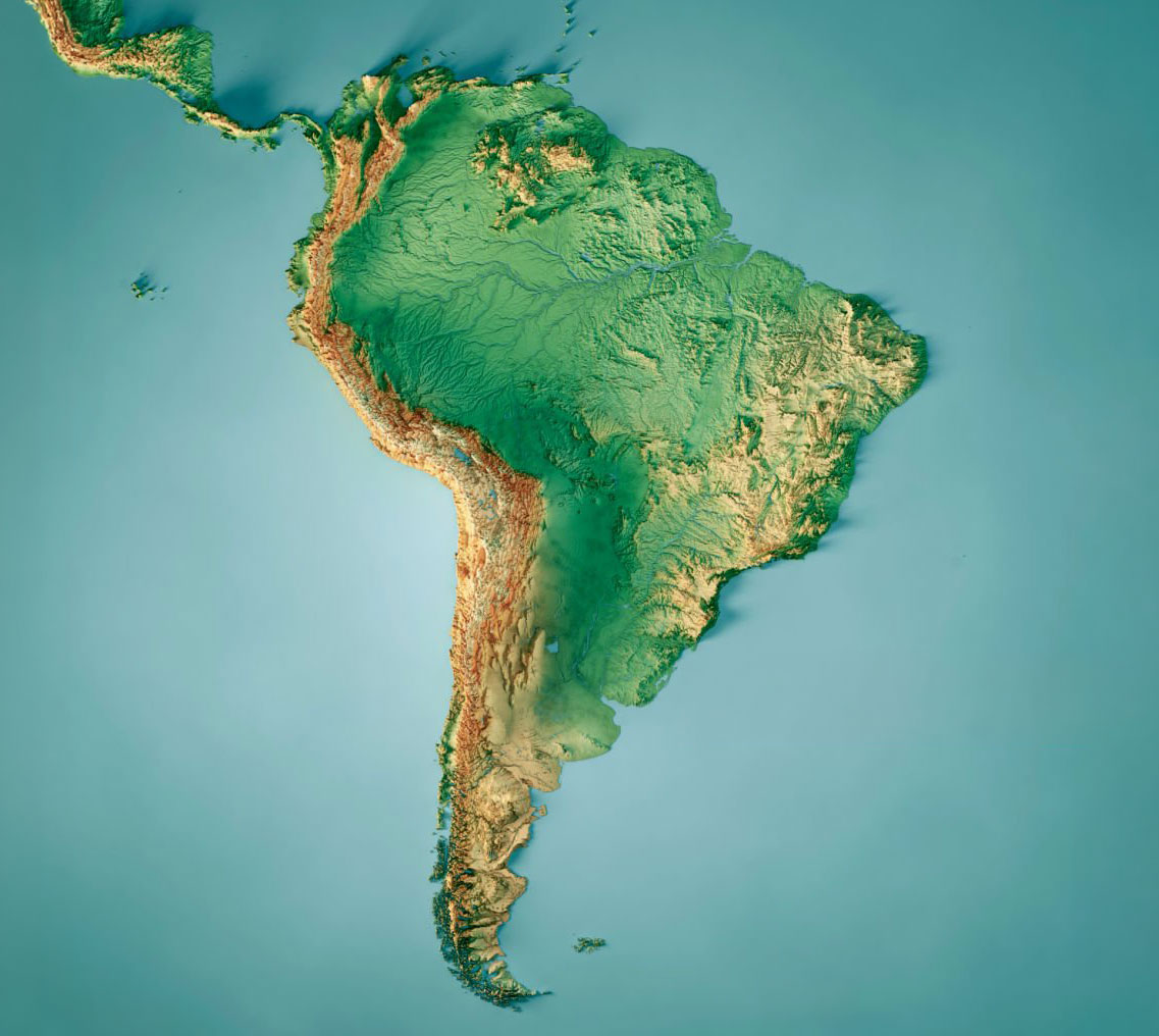 Relief map of South America showing project locations